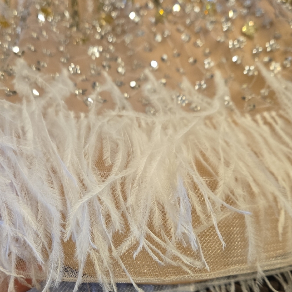 Jovani Gold and Silver Embellished Dress Feathers (Ivory/Nude) Sz 6 NWT - Picture 8 of 16